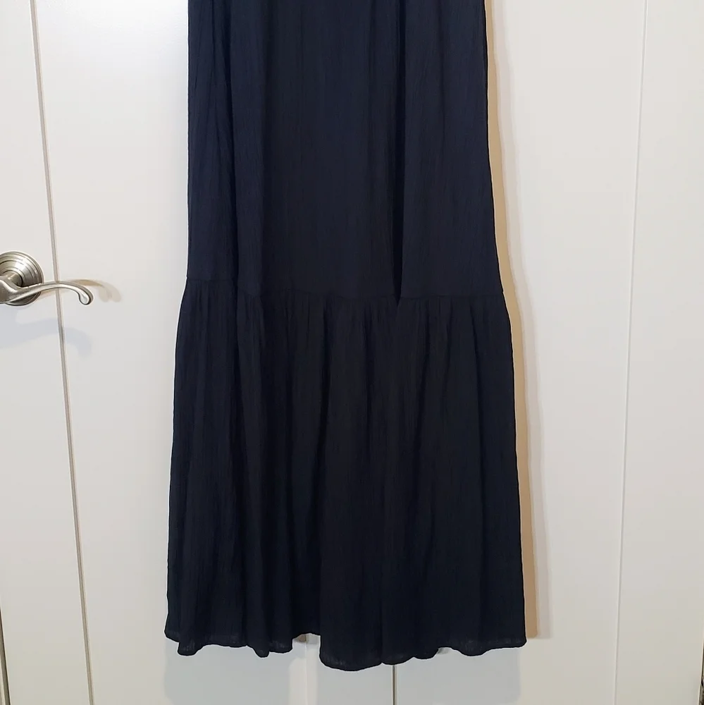Abercrombie & Fitch Maxi Dress Size Med Tall Viscose Black Smocked Tiere…